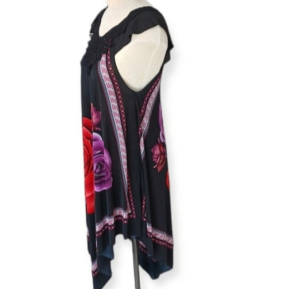 Handkerchief Dress Size L Black Floral deco - Picture 2 of 8